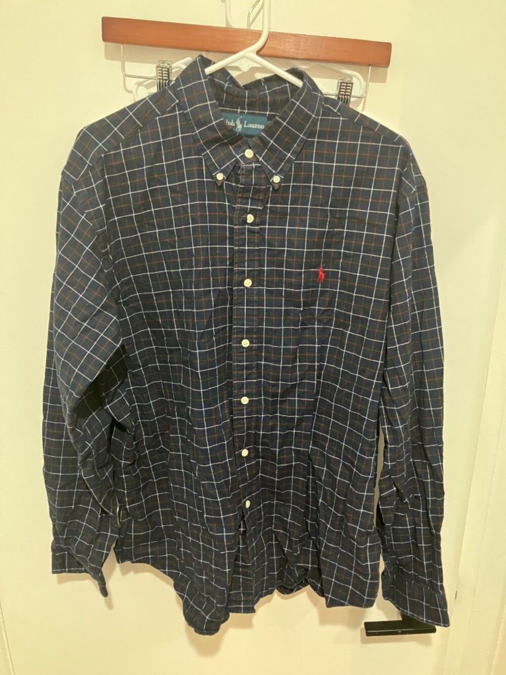 Polo Ralph Lauren Men's Navy Blue Plaid Button Down Shirt Classic Fit Size XL